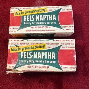 Vintage Fels-Naptha Laundry Bar Soap Heavy Duty Stain Remover 6.5oz Set of 2